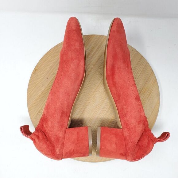 Everlane The Day Heel Womens 6 Red Suede Elastic Back Block Pump Shoes Italy - Picture 9 of 12